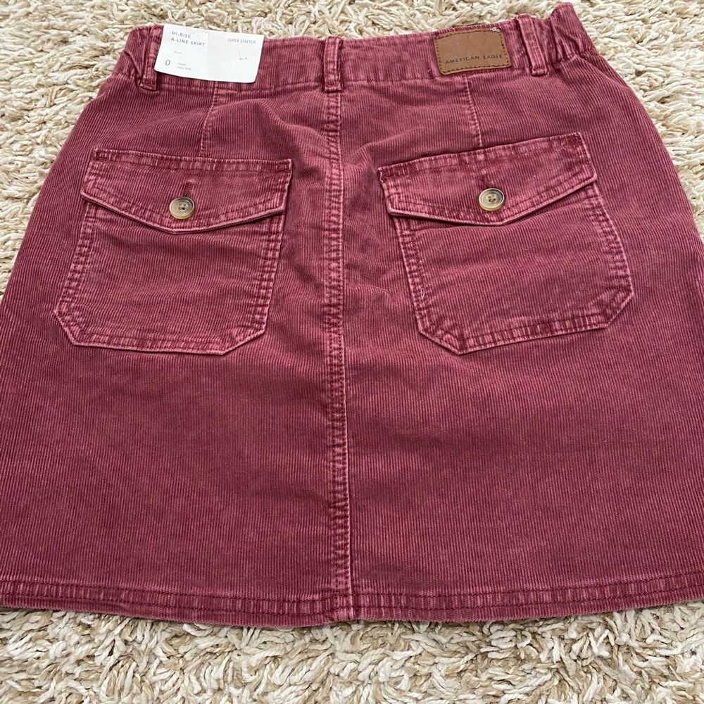 American Eagle Outfitters Corduroy Hi-Rise A-Line Mini Skirt Red Size 0 Long NWT - Picture 4 of 11